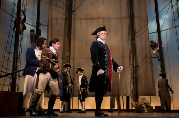Tom Hewitt (center) will reprise his performance as Captain Newton in the new musical Amazing Grace, which begins Broadway previews June 25 at the Nederlander Theatre.