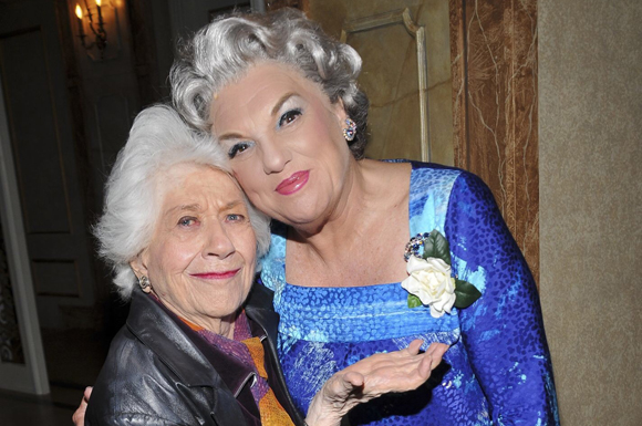 Charlotte Rae snuggles up to It Shoulda Been You&#39;s mother of the bride, Tyne Daly.