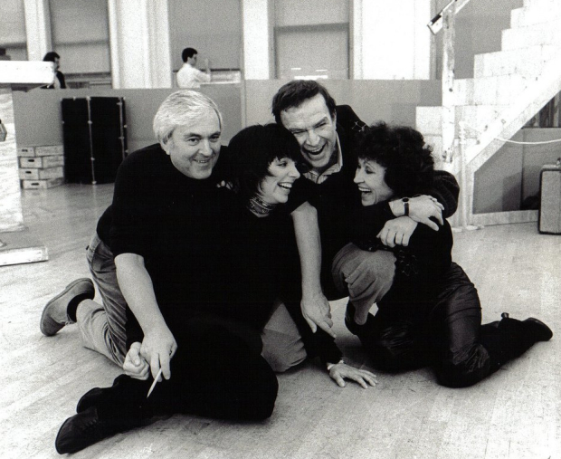 John Kander and Fred Ebb (rear) with Liza Minnelli and Chita Rivera, who costarred in The Rink &mdash; the musical that earned Rivera her first Tony Award. 