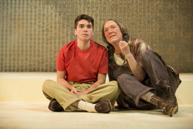 Noah Galvin as Charlie and Kristine Nielsen as Anna in A.R. Gurney&#39;s What I Did Last Summer, directed by Jim Simpson, at the Pershing Square Signature Center.