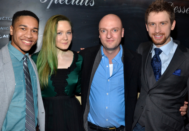 Aaron Clifton Moten, Louisa Krause, Matthew Maher, and Alex Hanna at the 2013 opening of The Flick at Playwrights Horizons.