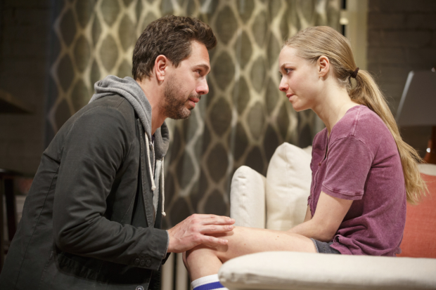 Thomas Sadoski (Greg) and Amanda Seyfried (Beth) in Neil LaBute&#39;s The Way We Get By, directed by Leigh Silverman, at Second Stage Theatre.