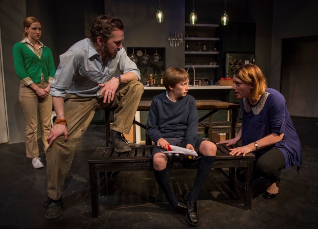 Miriam Canfield, Layne Manzer, Killian Hughes, and Sarah Chalcroft in Nancy Harris' Our New Girl, directed by Joe Jahraus, at Profiles Theatre.  