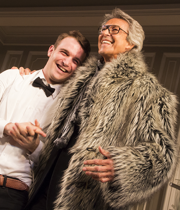 Micah Stock surprises Tommy Tune on stage at It&#39;s Only a Play — in the coat that 