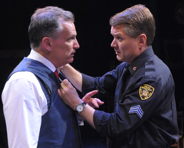 Sean Haberle as Walter Franz and Charlie Kevin as Victor Franz in Arthur Miller&#39;s The Price, directed by Michael Bloom, at the Olney Theatre Center.