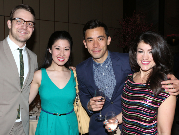 It&#39;s Only a Play&#39;s Micah Stock, King and I cast members Ruthie Ann Miles and Conrad Ricamora, and Hand to God player Sarah Stiles smile for the cameras.