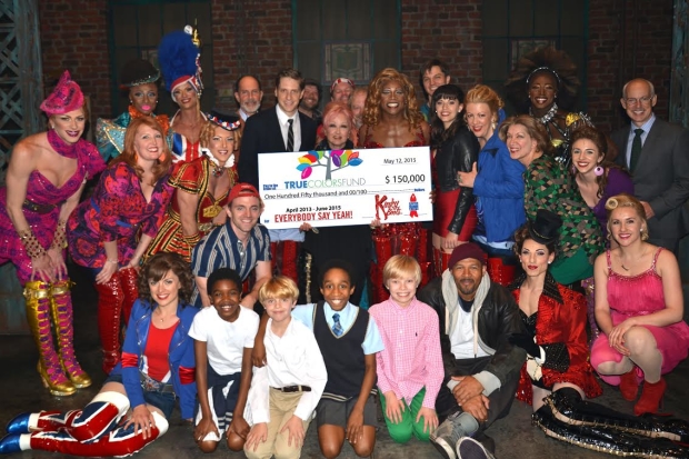 Cyndi Lauper and her True Colors Fund check pose with the cast of Kinky Boots.