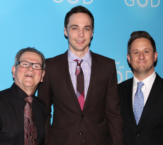 Tim Kazurinsky, Jim Parsons, and Christopher Fitzgerald celebrate their opening night in Broadway&#39;s An Act of God at Studio 54.