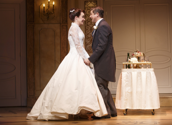 Sierra Boggess and David Burtka play Rebecca and Brian, the bride and groom, in a scene from It Shoulda Been You.
