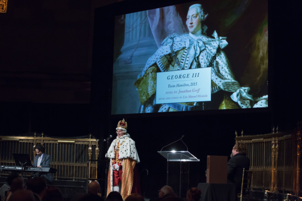 Jonathan Groff as King George III, performing "You'll Be Back" from Hamilton at the Lapham's Quarterly Decades Ball: The 1780s.