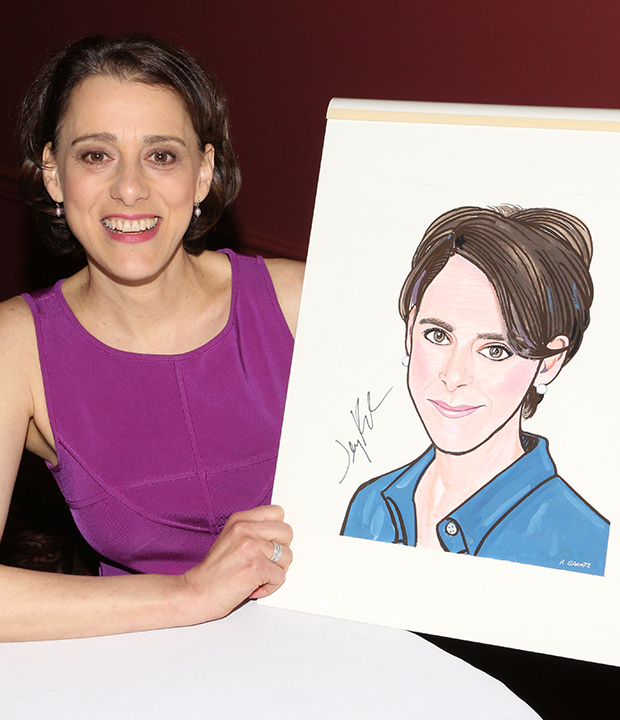 Judy Kuhn with her brand-new Sardi&#39;s caricature.