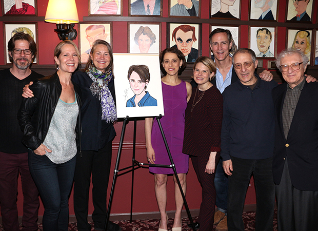 Judy Kuhn (center) poses with her Broadway pals (from left) Rick Holmes, Rebecca Luker, Cherry Jones, Celia Keenan-Bolger, Howard McGillin, Joe Grifasi, and Sheldon Harnick.