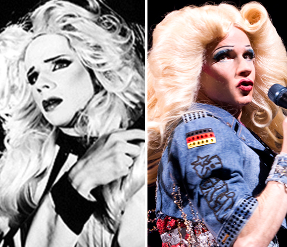 Left: John Cameron Mitchell in the original 1998 production of Hedwig and the Angry Inch; right: John Cameron Mitchell as Hedwig on Broadway in 2015.