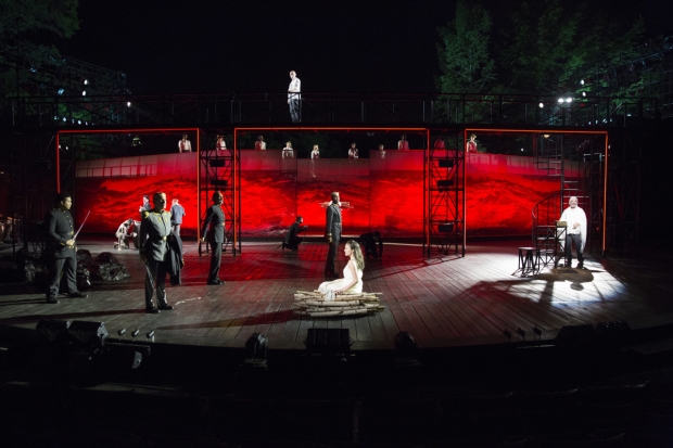A full view of the Delacorte Stage during Michael Greif&#39;s revival of The Tempest.