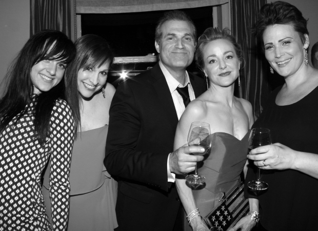 Publicist Lisa Goldberg (second from left) takes a snapshot with her starry client roster: 2014 Tony winner Lena Hall, Hand to God stars Marc Kudisch and Geneva Carr, and It Shoulda Been You&#39;s Lisa Howard.