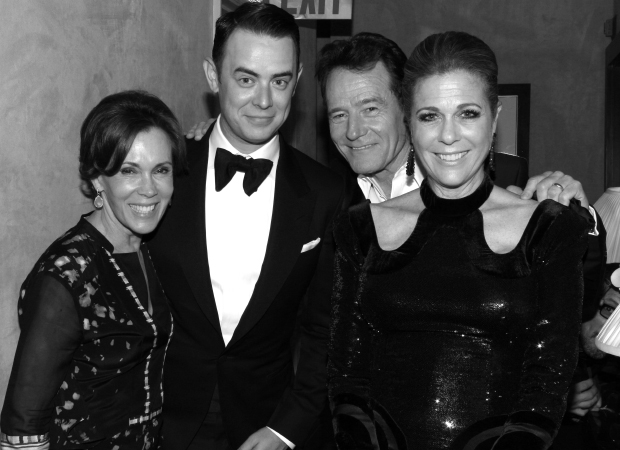 Robin Dearden, Colin Hanks, Bryan Cranston, and Rita Wilson pose for a photo at the Carlyle.