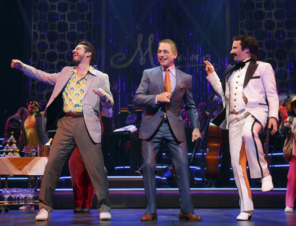 Matthew Saldivar, Tony Danza, and David Josefsberg in Honeymoon in Vegas on Broadway.