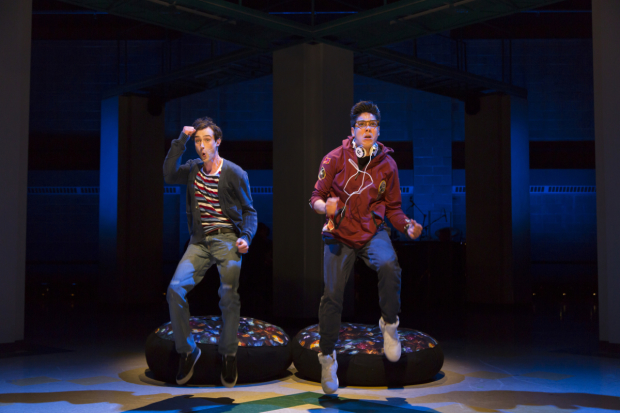 Will Connolly (Jeremy Heere) and George Salazar (Michael) in the world premiere of Be More Chill at Two River Theater.