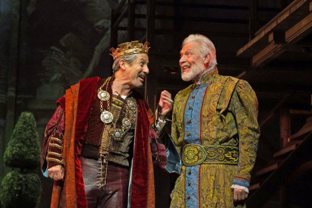 Charles Shaughnessy as King Francis and Tony Sheldon as Leonardo da Vinci in Ever After at Paper Mill Playhouse.