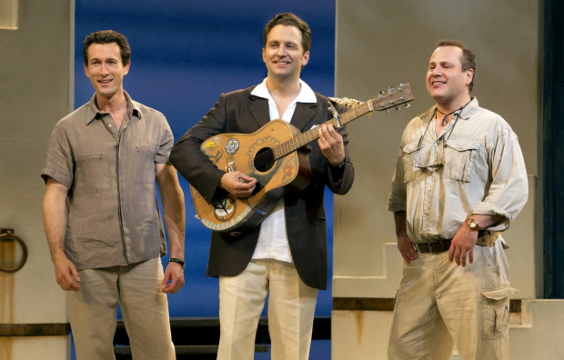 Aaron Lazar, Graham Rowat, and Daniel Cooney as the three fathers of Broadway&#39;s Mamma Mia!