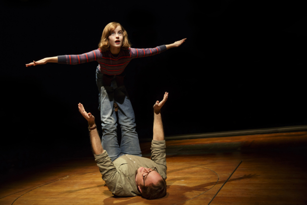 Sydney Lucas as Alison Bechdel and Michael Cerveris as her father Bruce Bechdel in a scene from Fun Home.