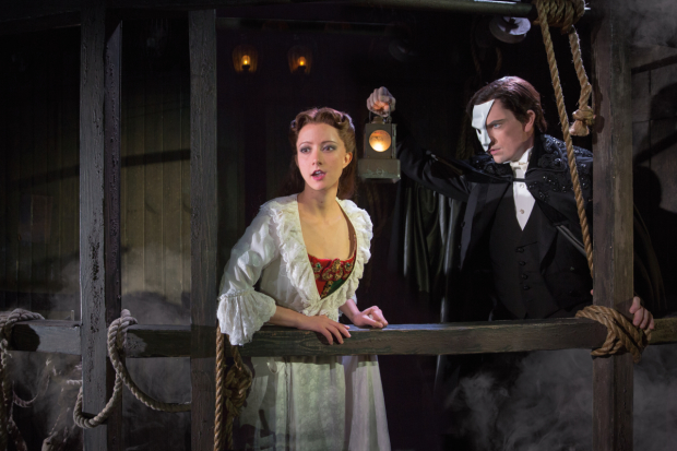 Katie Travis as Christine Daaé and Chris Mann as the Phantom in the national tour of The Phantom of the Opera. 