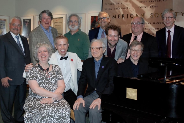 Sam Willmott and Sam Carner (center) are flanked by ASCAP honchos including Sheldon Harnick and Maury Yeston (both seated), and Andrew Bishop, John Weideman, and Richard Maltby Jr. (both standing). 