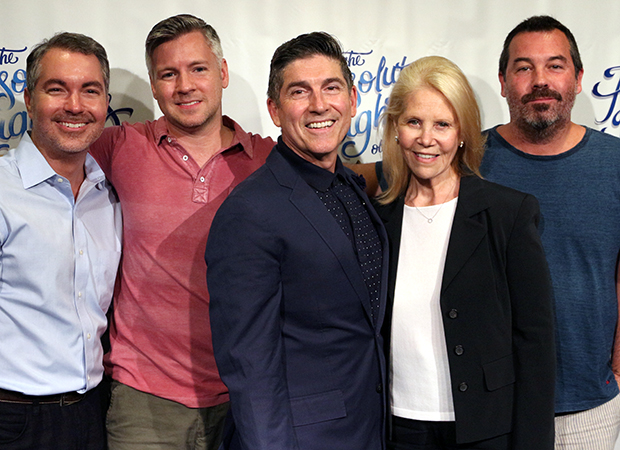 Leonard Pelkey writer James Lecesne (center) shares a snapshot with (from left) producer Darren Bagert, director Tony Speciale, producer Daryl Roth, and composer Duncan Sheik.