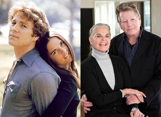 Ryan O&#39;Neal and Ali MacGraw in a 1970 promotional still for Love Story (left); Ali MacGraw and Ryan O&#39;Neal in a 2015 promotional still for Love Letters (right).