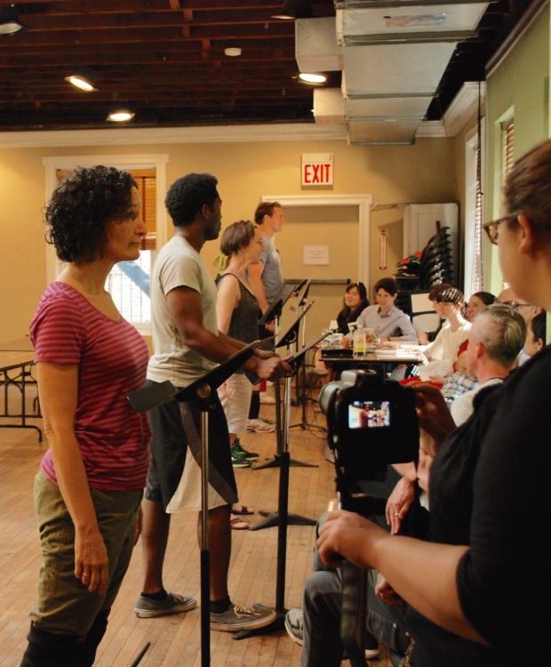 The cast of Three Days to See in rehearsal.