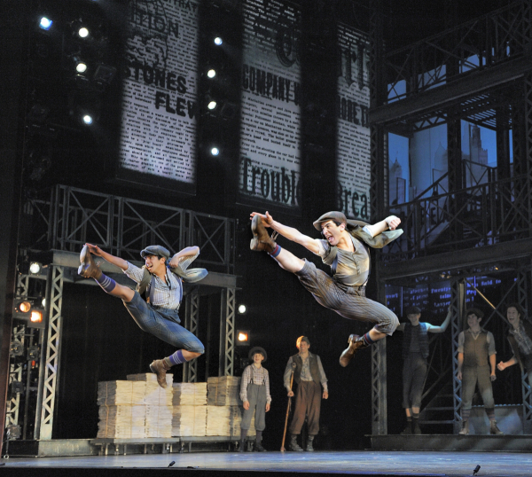 Aaron J. Albano and Jess LeProtto in a scene from Newsies.