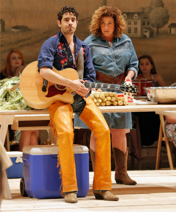 Damon Daunno as Curly and Mary Testa as Aunt Eller in Daniel Fish&#39;s revival of Rodgers and Hammerstein&#39;s Oklahoma! at Bard SummerScape.