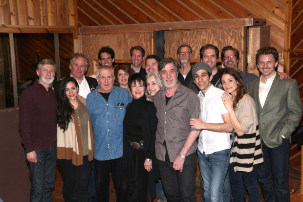John Kander (third from left), Chita Rivera (fourth from left), and the cast of The Visit at the recording studio. 