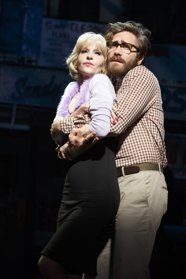 Jake Gyllenhaal snuggles up to Ellen Greene as Seymour and Audrey in Little Shop of Horrors.