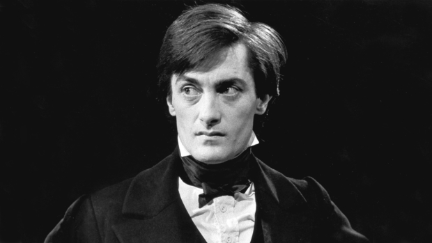 Roger Rees in his Tony- and Oliver Award-winning performance as Nicholas Nickleby in The Life and Adventures of Nicholas Nickleby.
