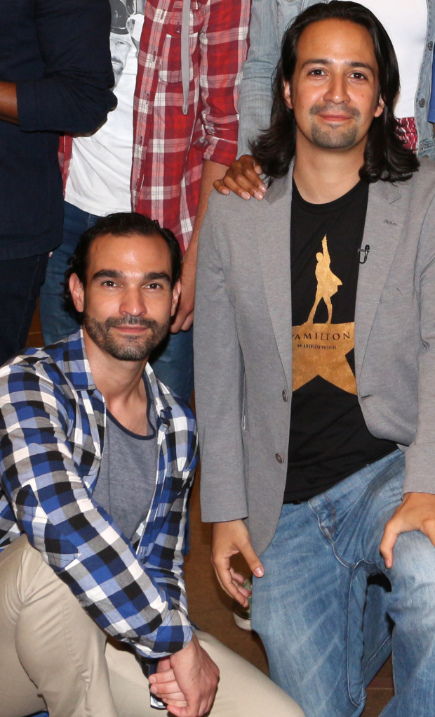 Javier Muñoz (left) will play one performance per week in the title role of Hamilton by Lin-Manuel Miranda (right).