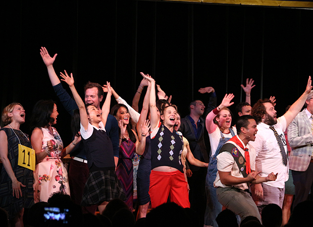 A moment of jubilation on stage during the grand finale of the 25th Annual Putnam County Spelling Bee reunion concert.