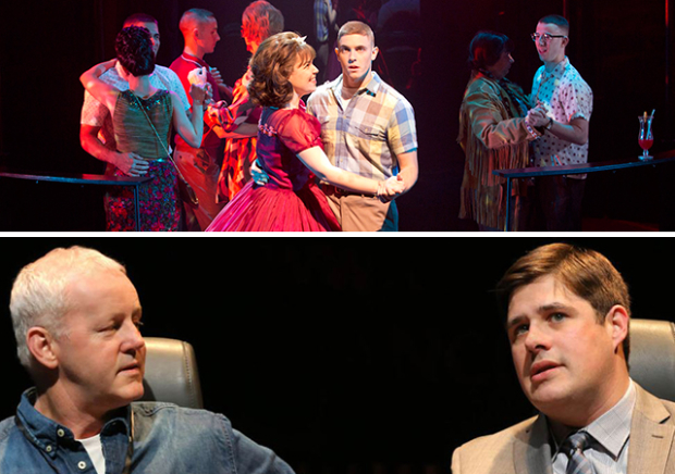 Lindsay Mendez and Derek Klena in Benj Pasek, Justin Paul, and Peter Duchan&#39;s musical Dogfight at Second Stage Theatre (top); David Morse and Rich Sommer in Steven Levenson&#39;s drama The Unavoidable Disappearance of Tom Durnin at the Laura Pels Theatre (bottom).