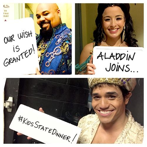 The stars of Aladdin promote the Kids State Dinner on Twitter.