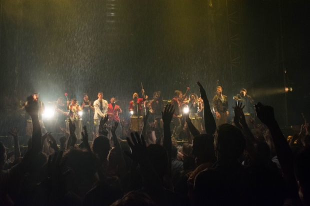 Fuerza Bruta celebrates 10 years of in-theater rainstorms at the end of the show.