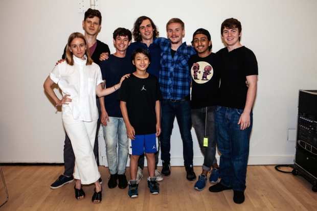 Emily Cass McDonnell, Peter Mark Kendall, Paul Iacono, Zane Pais, Bradley Fong (front), Sea McHale, Tony Revolori, and Jack DiFalco star in Mercury Fur.