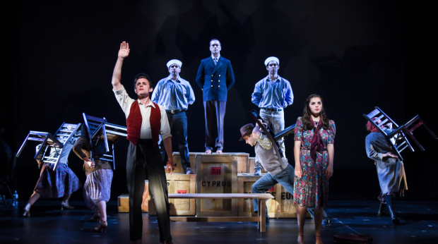 Oliver Thornton and Tesws DeFlyer (foreground) lead the cast of Deborah Haber and Casey Filiaci&#39;s Moses Man, directed by Michael Bush, for NYMF at The Alice Griffin Theatre at The Pershing Square Signature Center. 