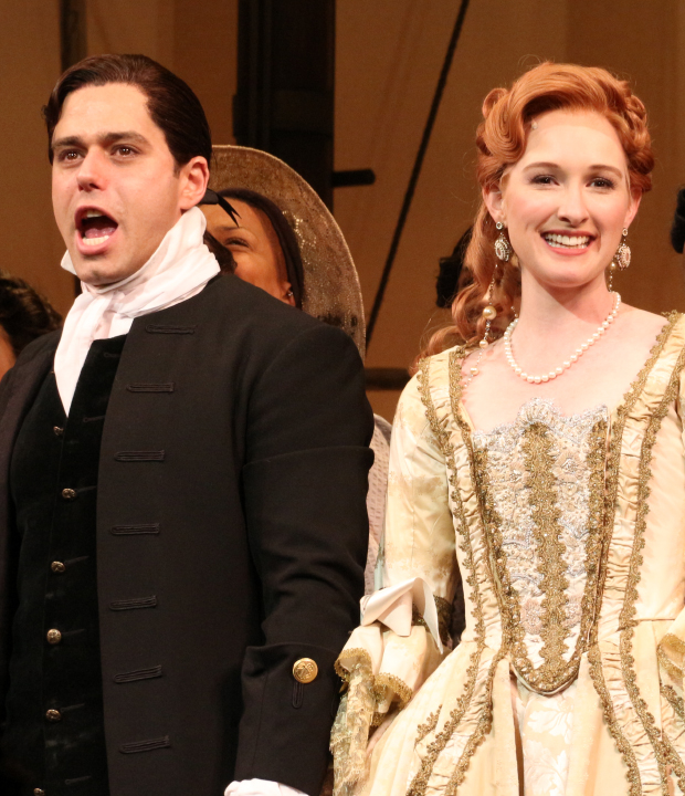 Josh Young and Erin Mackey sing the &quot;Amazing Grace&quot; during the curtain call on opening night of Amazing Grace at the Nederlander Theatre.