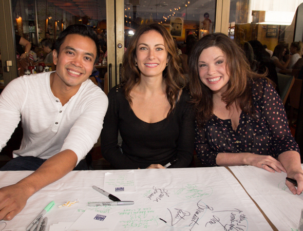 Davies (right) with Jose Llana and Tony winner Laura Benanti at the 2013 Broadway Flea Market.  