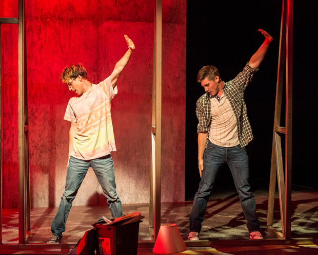 Ryder Bach as Will and Curt Hansen as Mike in Todd Almond and Matthew Sweet&#39;s Girlfriend, directed by Les Waters, at the Kirk Douglas Theatre.
