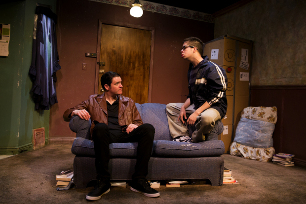 Peter Moore (Ben) and Brandon Rivera (Greg) in Alistair McDowall&#39;s Brilliant Adventures, directed by Robin Witt, at Chicago&#39;s Steep Theatre.