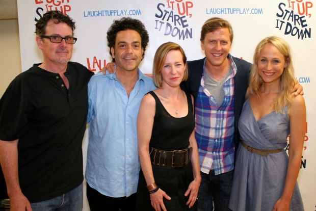 Director Chris Eigeman joins cast members Maury Ginsberg, Amy Hargreaves, Jayce Bartok, and Katya Campbell for a photo.