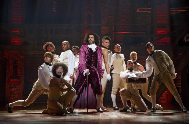 Daveed Diggs and the cast of Hamilton on stage at the Richard Rodgers Theatre.