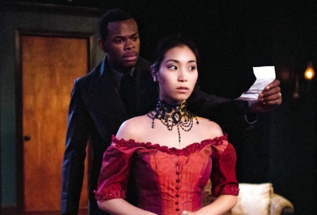 Miriam Lee as Nora and Tyrone Phillips as Torvald in Definition Theatre Company&#39;s A Doll&#39;s House, directed by Michael Halberstam.