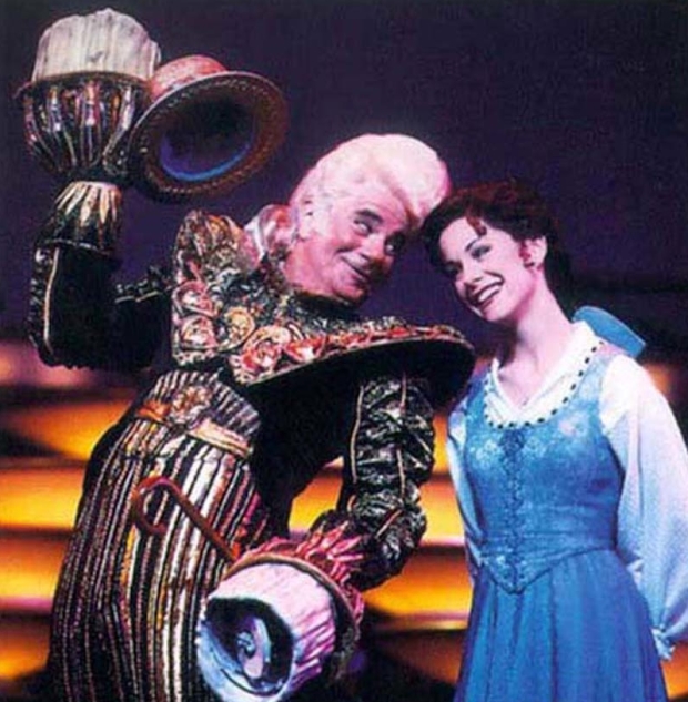 Gary Beach as Lumiere and Susan Egan as Belle in the original Broadway production of Beauty and the Beast.
